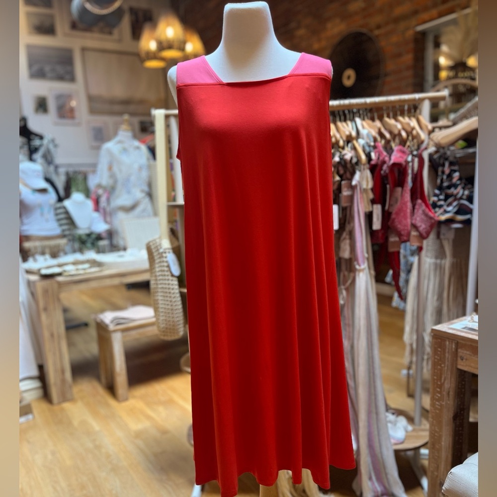 Eileen Fisher Luxury Chic Sleeveless Swing Dress, Pink & Red, Large